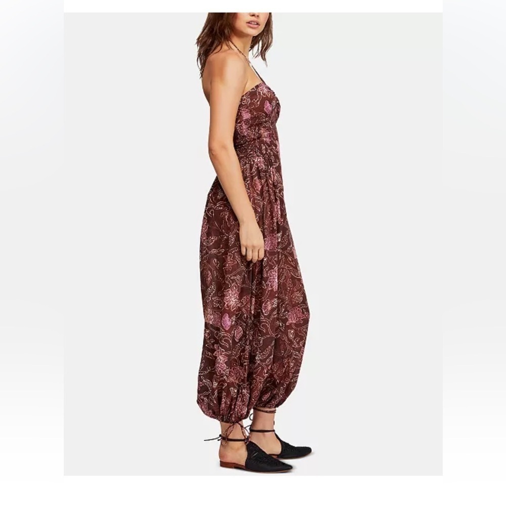 Free People Iris Halter Jumpsuit Size XS-S (NO SIZE TAG )Color Brown And Pink - Picture 3 of 14